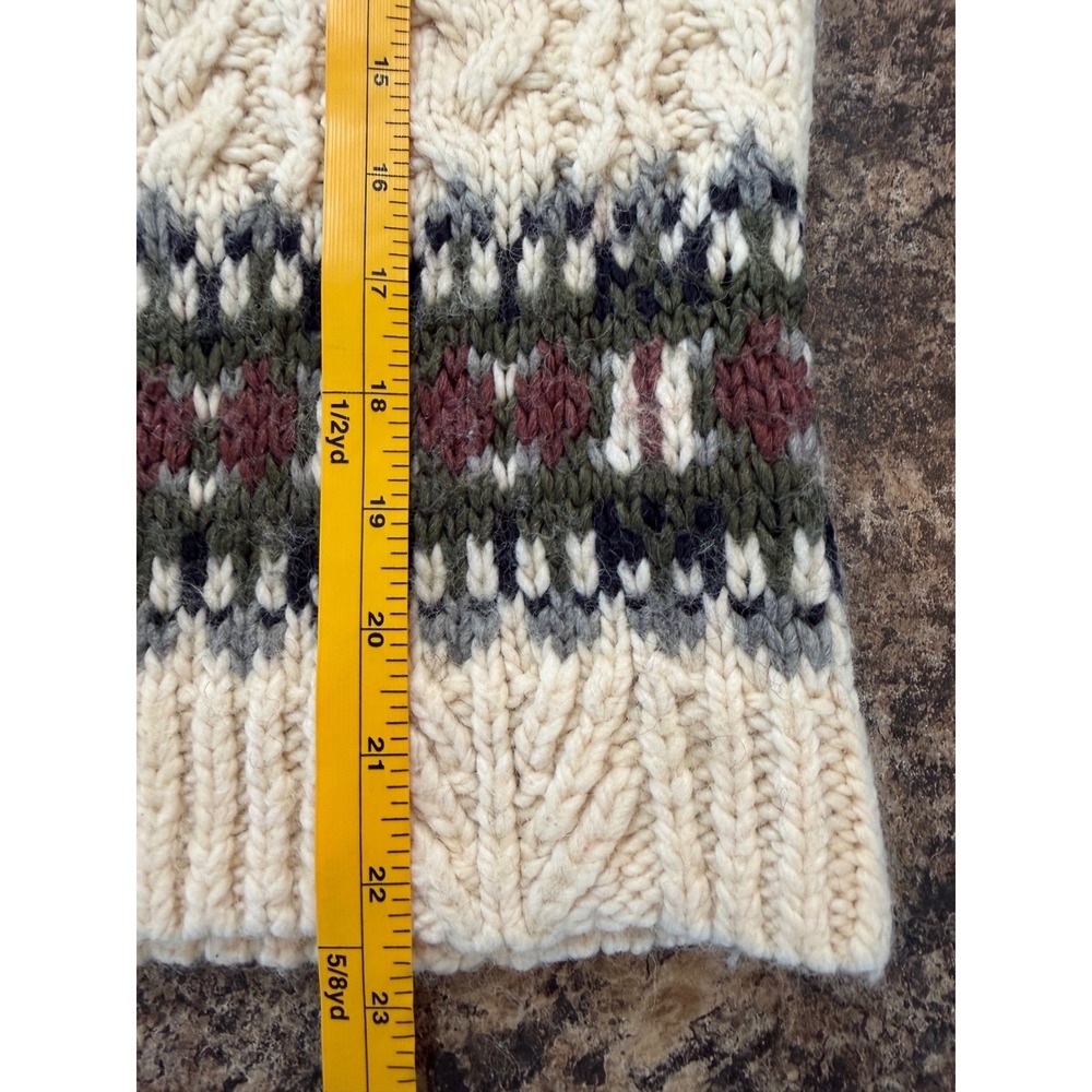 Zara Fair Isle Cable Knit Wool Blend Sweater Womens S Cream Green Burgundy - Picture 7 of 7